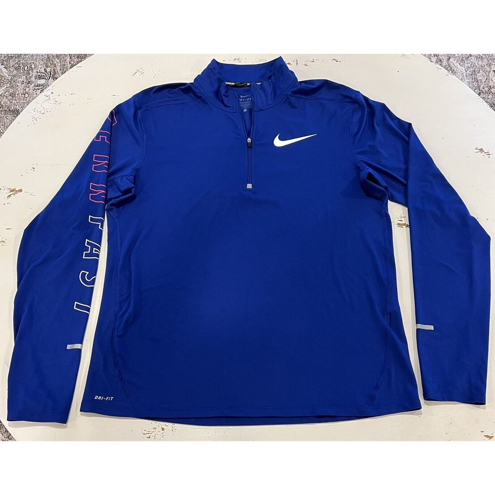 Blue Nike PENN FAST Dri Fit 1/4 Zip Pull Over Men L Large Reflectors Thumb Holes